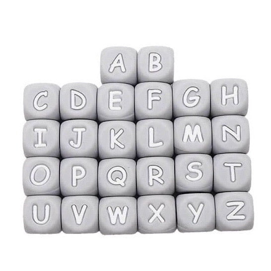 Graue Silikonbuchstaben 10mm - Schnullerkettenwelt
