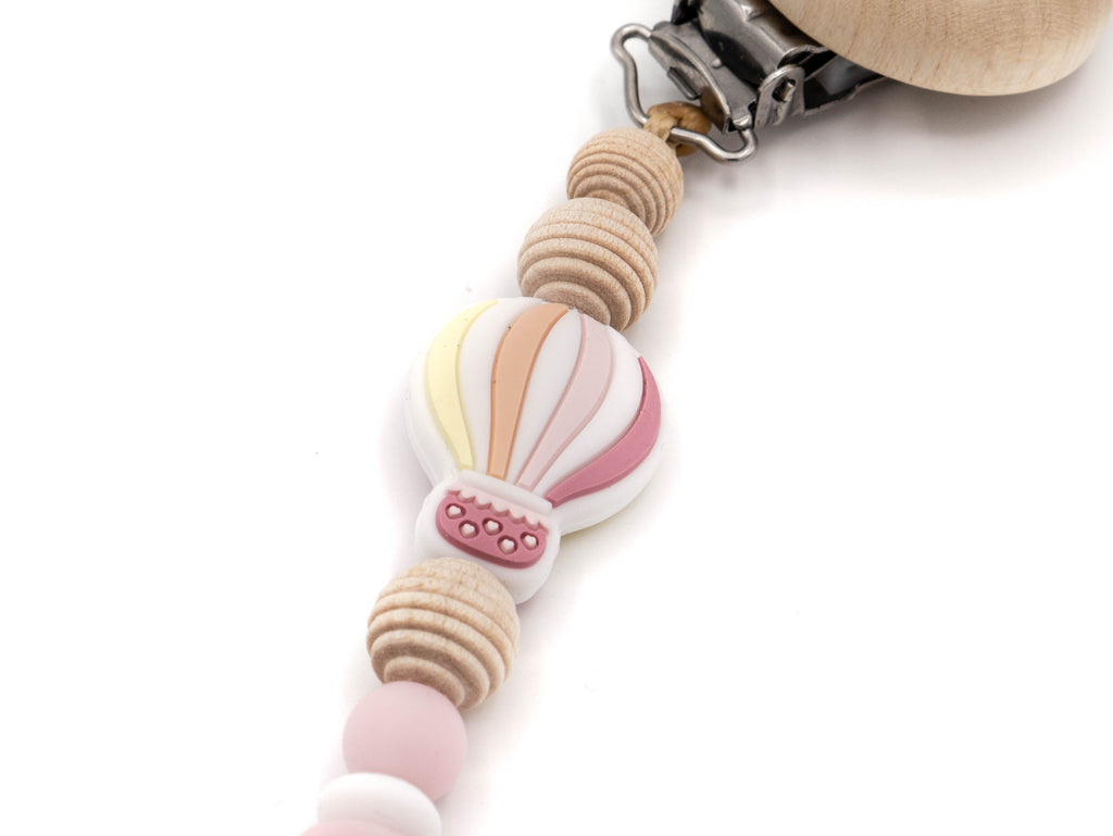 Handgefertigte und individuelle Schnullerkette rosa Ballon - Schnullerkettenwelt