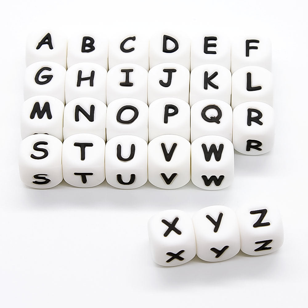 Weiße Silikonbuchstaben 10mm - Schnullerkettenwelt