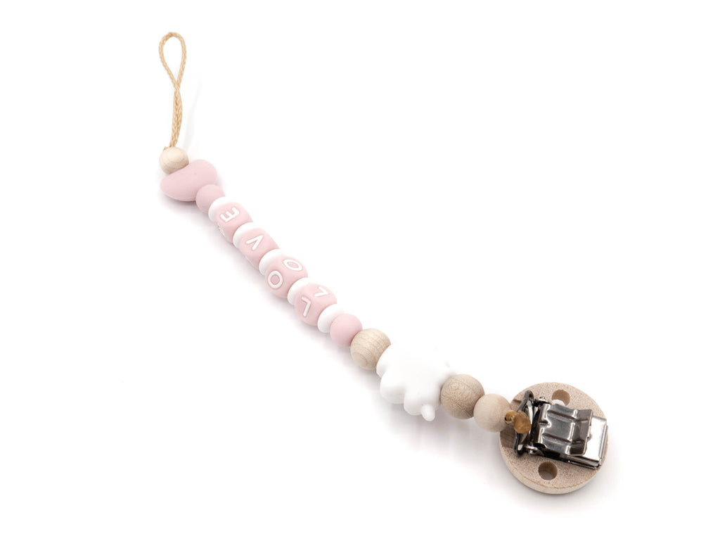 Handgefertigte und individuelle Schnullerkette rosa Einhorn - Schnullerkettenwelt